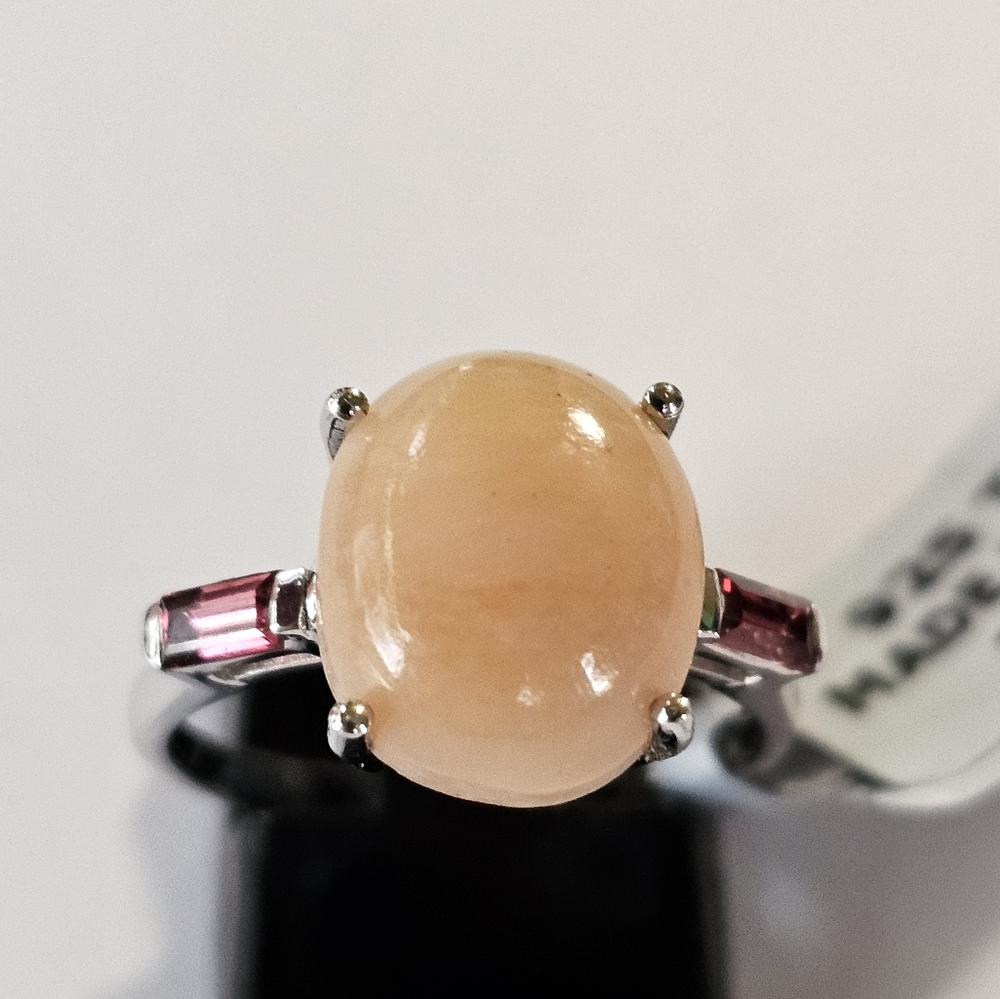 Peach Opal & Rhodolite Garnet Accents 💍Solid Sterling Silver. Sz 7! - Picture 7 of 7